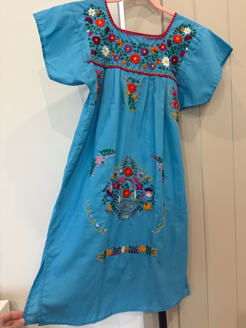 Embroidered Blue Mexican Dress- XS
